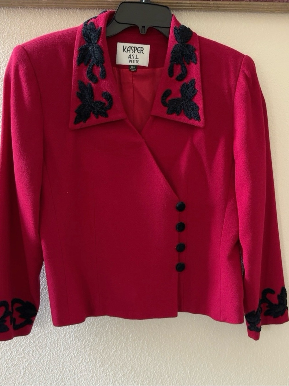 Kasper ASL Petite 12P Pink Black Appliqué Blazer Jacket
